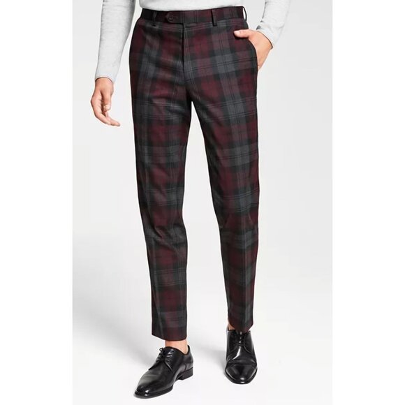 Bar III Pants Bar Iii Slimfit Burgundy Plaid Mens Dress Pants Size
